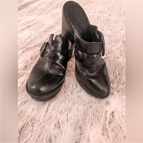 BORN GOOD CONDITION BLACK  MULE LOAFER 8M HIGH HEEL BLACK WITH BRAID AND BUCKLE - Picture 2 of 11